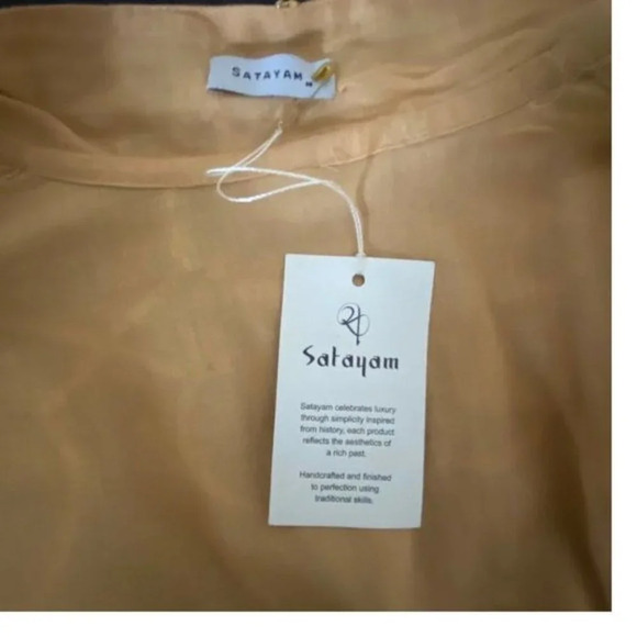 Hand Crafted Indian Kurta Jacket  Long Cotton Duster Gold Embroidery  NWT - Picture 11 of 13